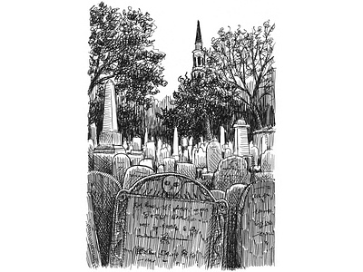 Cemetery Sketch art artist artwork black and white crosshatching drawing hand drawn illustration ink sketch skull