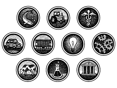 Sector Icons art artist artwork drawing hand drawn icon design icon set icons illustration ink pen and ink texture