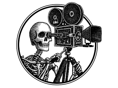 Skeleton Camera art artwork crosshatching drawing film hand drawn illustration ink logo pen and ink skeleton skull