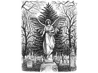 Cemetery Angel angel art artist artwork cemetery crosshatching drawing hand drawn illustration ink pen and ink