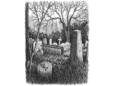 Annabel Lee Cemetery art artwork cemetery charleston crosshatching drawing hand drawn illustration ink landscape pen and ink poe