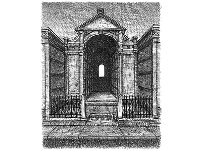 New Orleans Mausoleum art artist artwork cemetery crosshatching drawing hand drawn illustration ink pen and ink texture