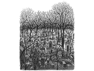 Père Lachaise Cemetery art artist artwork black and white cemetery crosshatching drawing hand drawn illustration ink paris