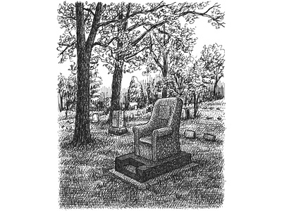 Tombstone Recliner art artist artwork cemetery drawing hand drawn illustration ink pen and ink tree