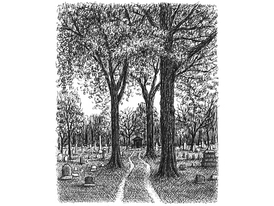 Cemetery Road art artist artwork black and white cemetery creepy drawing hand drawn illustration ink tree