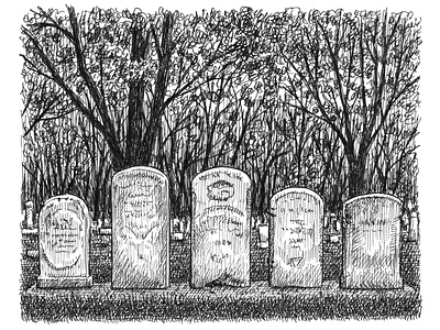 The Gang's All Here art artist artwork cemetery creepy drawing hand drawn horror illustration ink morbid tombstone trees