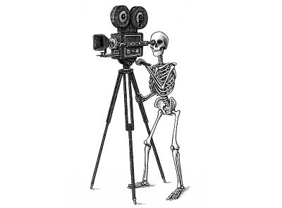 Skeleton Camera Crew art artist artwork bones camera drawing film hand drawn illustration ink skeleton skull