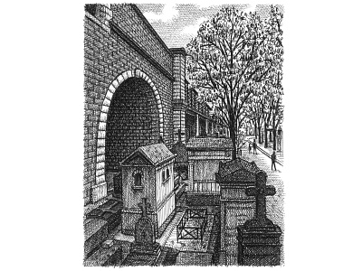 Montmartre Cemetery art artist artwork cemetery creepy drawing france graveyard hand drawn horror illustration ink morbid paris