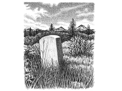 East Glacier Park Cemetery art artist artwork cemetery drawing graveyard hand drawn illustration ink mountains
