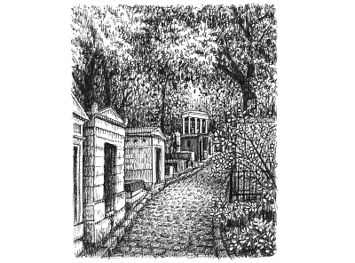 Pere Lachaise art artist artwork cemetery drawing france graveyard hand drawn horror illustration ink paris spooky