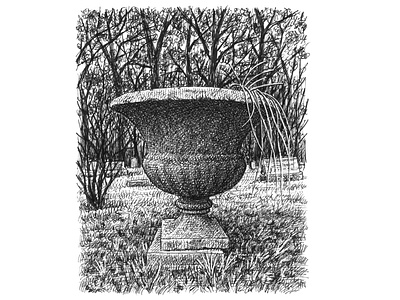 Urn art artist artwork cemetery creepy dark drawing halloween hand drawn illustration ink morbid plants spooky trees