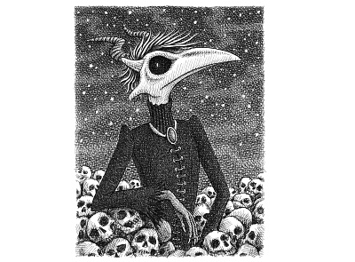 Character Commission art artist artwork bird creepy dark drawing halloween hand drawn horror illustration ink raven skull stars