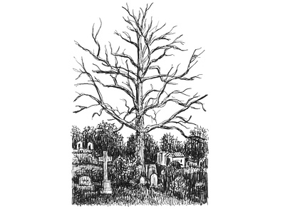 Barren Tree art artist artwork cemetery creepy drawing graveyard hand drawn horror illustration ink spooky tree trees