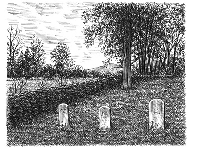 Rural Cemetery art artist artwork cemetery country creepy drawing field hand drawn horror illustration ink morbid nature rural tree