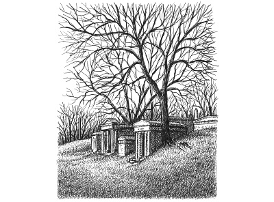 Mausoleums art artist artwork cemetery creepy drawing hand drawn hill horror illustration ink morbid nature tree