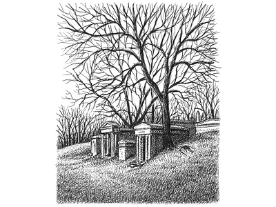 Mausoleums art artist artwork cemetery creepy drawing hand drawn hill horror illustration ink morbid nature tree