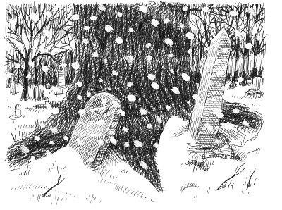 Snowy Graveyard art artist artwork cemetery cold creepy dark drawing graveyard hand drawn horror illustration ink snow weather winter