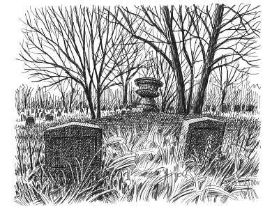 Cemetery Urn art artist artwork cemetery dark drawing grass graveyard hand drawn horror illustration ink scary tree urn