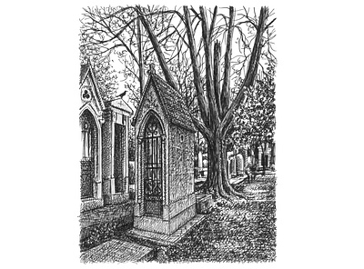 Père Lachaise Cemetery art artist artwork dark drawing graveyard hand drawn horror illustration ink morbid paris spooky tree