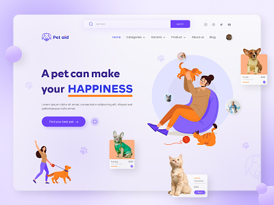 Pet Aid web home page design.