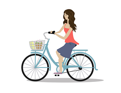 The girl is on a bicycle beautiful bicycle ecology enjoy flowers girl happy illustraion illustrator travel