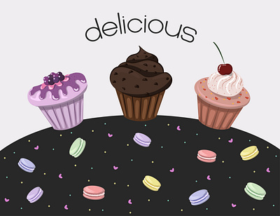 Three cupcakes cupcake delicious design dessert food illustration illustrator istanbul macaroon muffin turkey