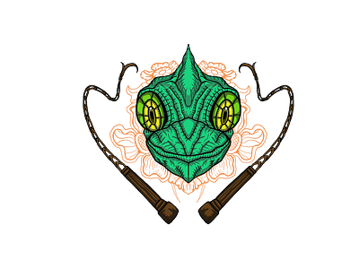 Chameleon Head & Whips Illustration
