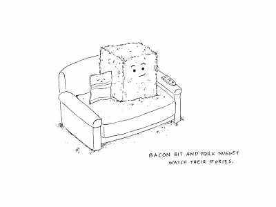 Bacon Bit and Pork Nugget Watch Their Stories character illustration love