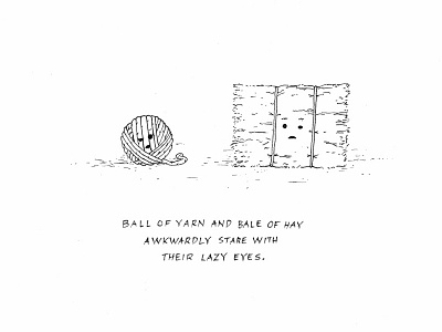 Ball of Yarn and Bale of Hay character illustration love