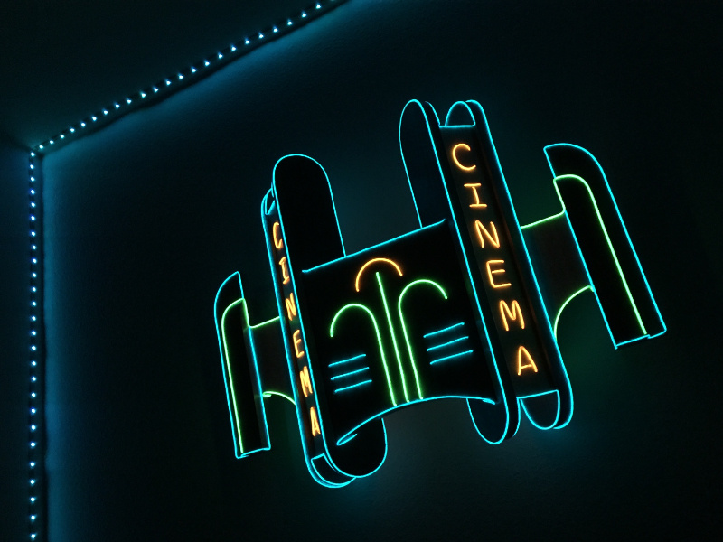 Neon Cinema Sign art deco diy cinema theater wood signage sign neon