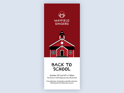 Concert Invitation for Mayfield Singers concert invitation monocrhome music red school schoolhouse
