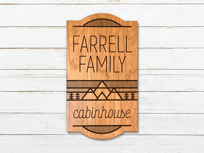 Farrell Family Cabin Sign affinity designer cabin illustration laser cut line art mountain sign tree wood