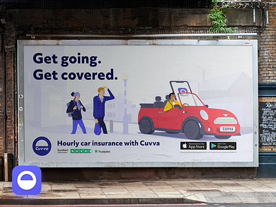 Get going. Get covered. Billboard advertising advertisment app branding design fun illustration insurance london