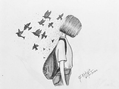 Fading Girl art bird drawing girl pencil sketch