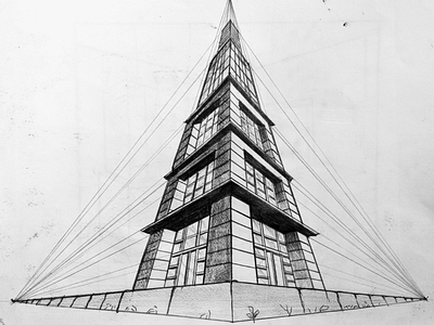 Three Point Perspective 3d art buildings city design modern art pencil sketch perspective tower