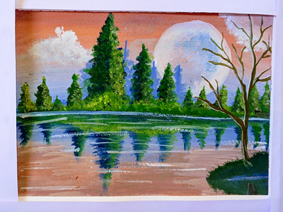 Lake Reflection art. nature painting