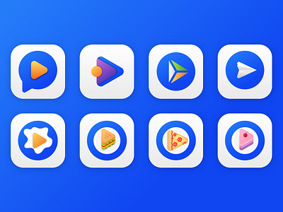 Video Player Icons app branding cake concept egg icon illustration kite pizza player sandwich slice video