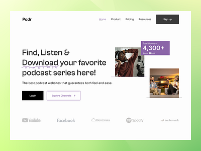 Podr Podcast Website Hero section design. audio design figma hero landing page music music web podcast podcast idea podcast template podcast web design podcast website product product design template web web design webflow website website design