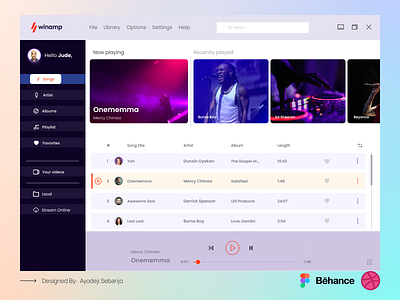 Winamp Desktop Music App Re-design app application design behance desktop desktop app figma music pinterest product design software web app website design winamp