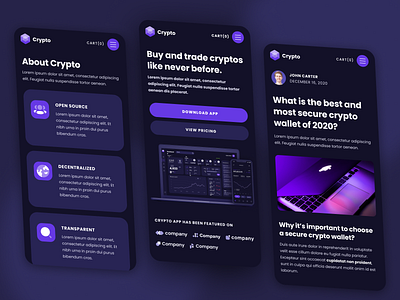 Mobile View - Crypto Blockchain Webflow Template bitcoin blockchain btc coinbase crypto cryptocurrencies cryptocurrency eth ethereum ico mobile mobile app mobile design mobile ui responsive responsive design webflow