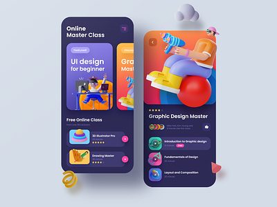 Online Master Class mobile app UI concept