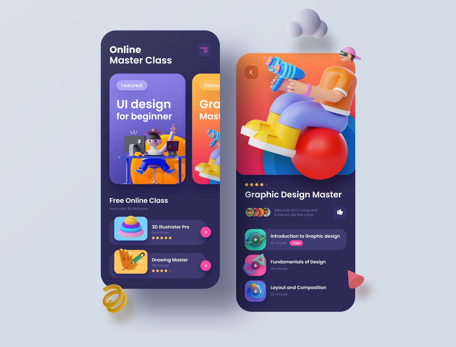 Online Master Class mobile app UI concept by SINTHAI on Dribbble