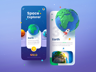 Space Explorer mobile app UI concept earth figma mobile app planet sinthai sinthaistudio space ui