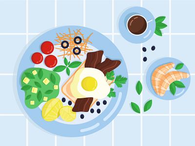 Breakfatt food food and drink vector бекон кофе круасан лимон