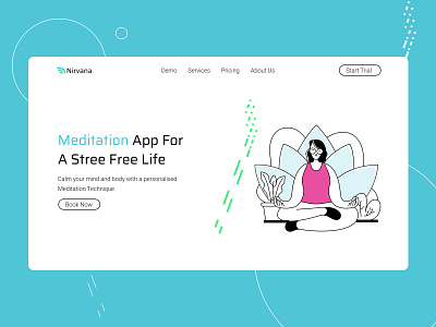 Nirvana Meditation App Landing Page app branding design illustration logo minimal nirvana uidesign vector wellbeing yoga