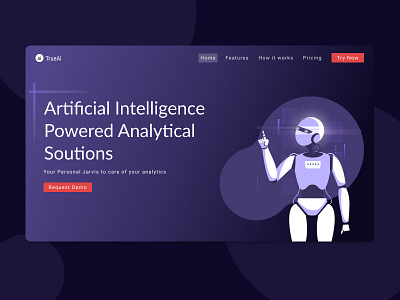 Analytics Solutions Landing Page ai app artificial intelligence branding design illustration logo minimal technology ui uidesign ux vector