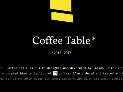 Coffee Table black blog bold coffee font site typo typography website white yellow