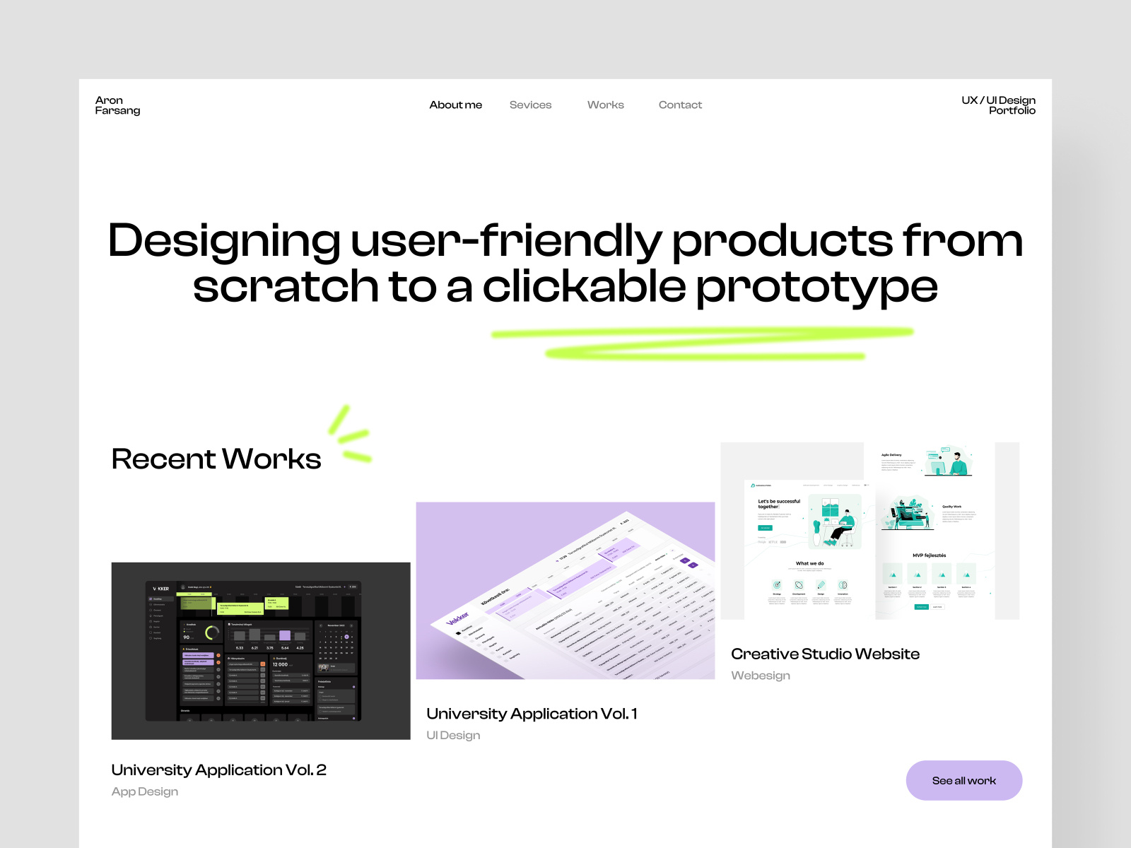 UX/UI Designer Portfolio Website – Landing Page by Áron Farsang on Dribbble
