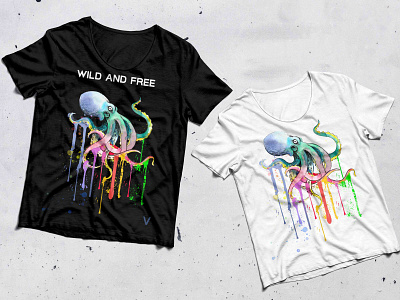Wild And Free Octopus watercolor art direction artwork background colorful art design illustrator tshirt design vector watercolor art watercolor illustration