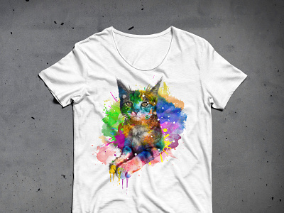Watercolor Cat tshirt art art direction artwork background cat colorful colorful art concept design illustrator tshirt design typography watercolor art watercolor illustration